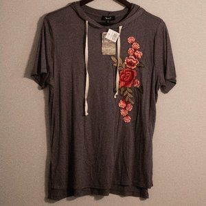 Hoodie Shirt with Embroidered Flower NWT